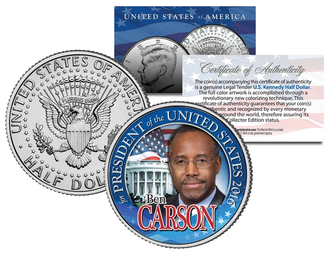 BEN CARSON FOR PRESIDENT 2016 Campaign Colorized JFK Half Dollar U.S. Coin