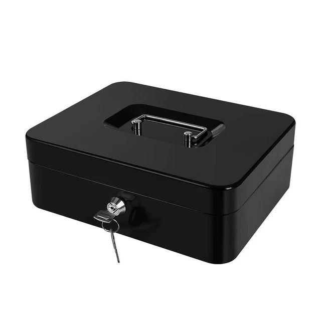 Cash Box with Money Tray Large Security Box Metal Safe Box for Money 9.84 x 7...
