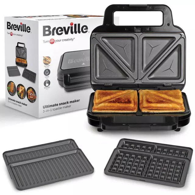 Breville 3 in 1 Snack Sandwich Waffle and Panini Toasties Maker Press Toaster