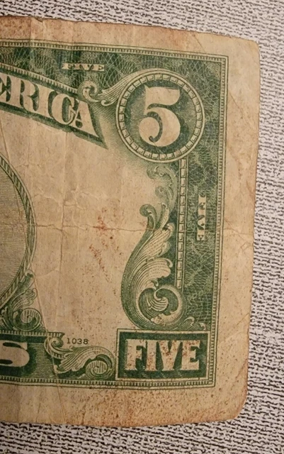 1934 A Series Five Dollar Silver Certificate Blue Note Seal 3