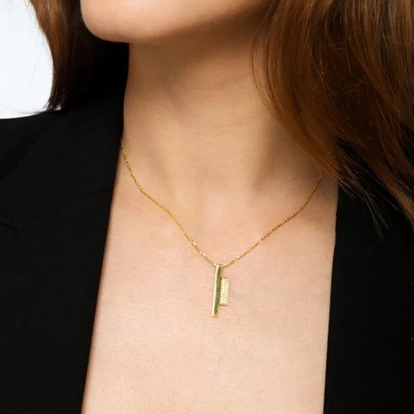 14K Solid Gold Bar Necklace Diamond Block Necklace Wedding Expensive Necklace.