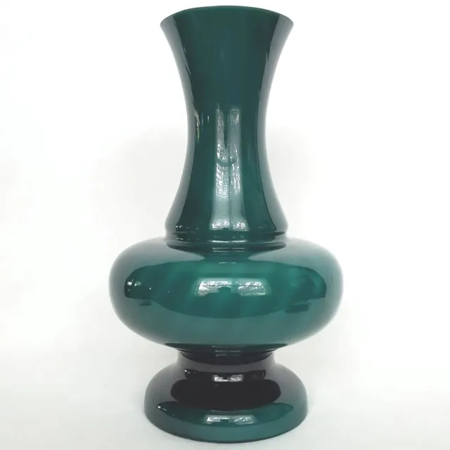 Vintage Large Teal Green Cased Optic Swirl Art Glass Vase 13.5"