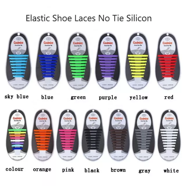 Elastic Shoe Laces No Tie Silicone Rubber shoelaces trainers shoes Adults & Kids