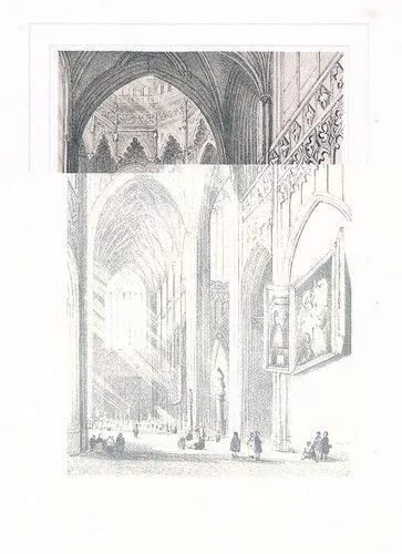 1850 - Anvers Antwerpen Cathédrale Lithographie lithograph