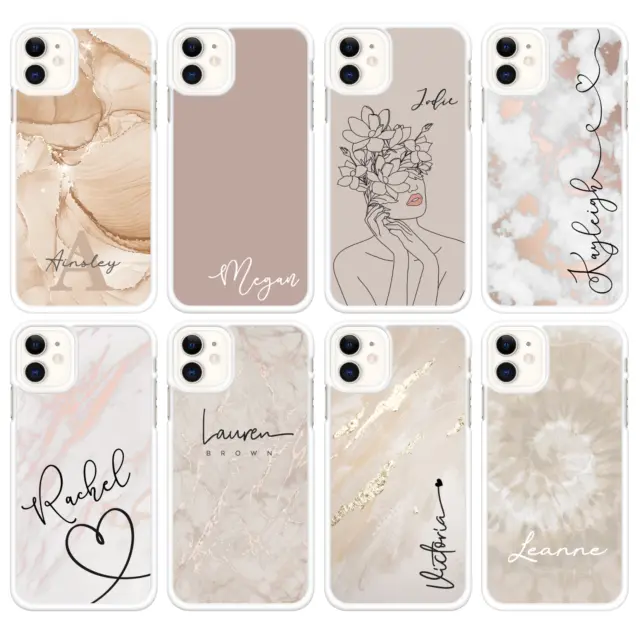 Personalised Marble Phone Case Name Beige Cover For iPhone 12 Xr 7 8 11 Pro Se