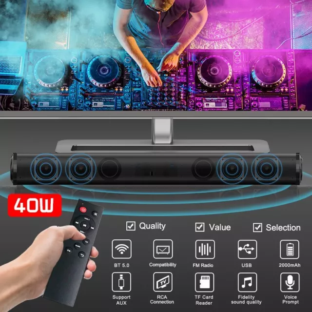 Bluetooth 5.0 Home TV Sound Bar Speaker System Wireless Subwoofer 3D  Surround