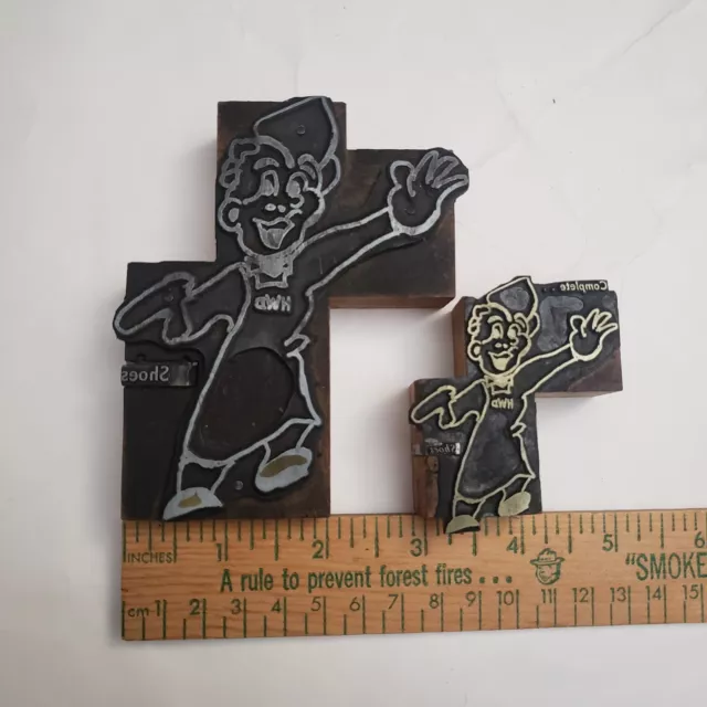 2 VINTAGE PRINTING LETTERPRESS PRINTERS BLOCK CUT HWD Shoes Cobbler