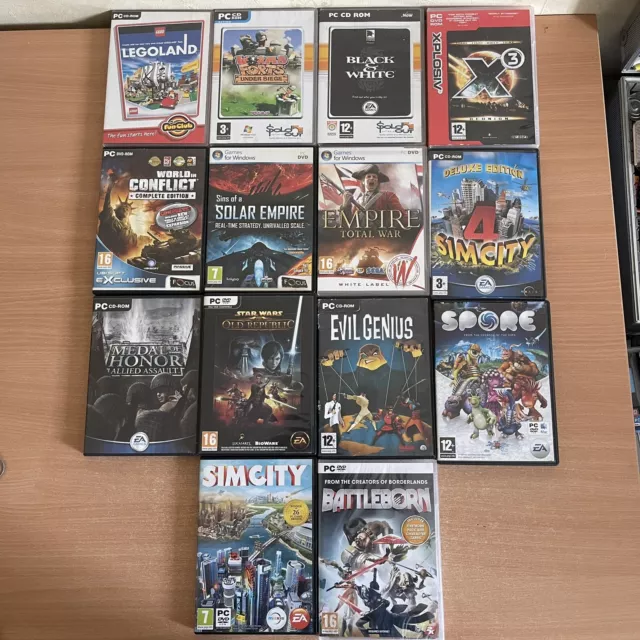 PC CD-ROM Job Lot, Large Bundle of 14 Games: Star Wars; Sim City; Evil Genius