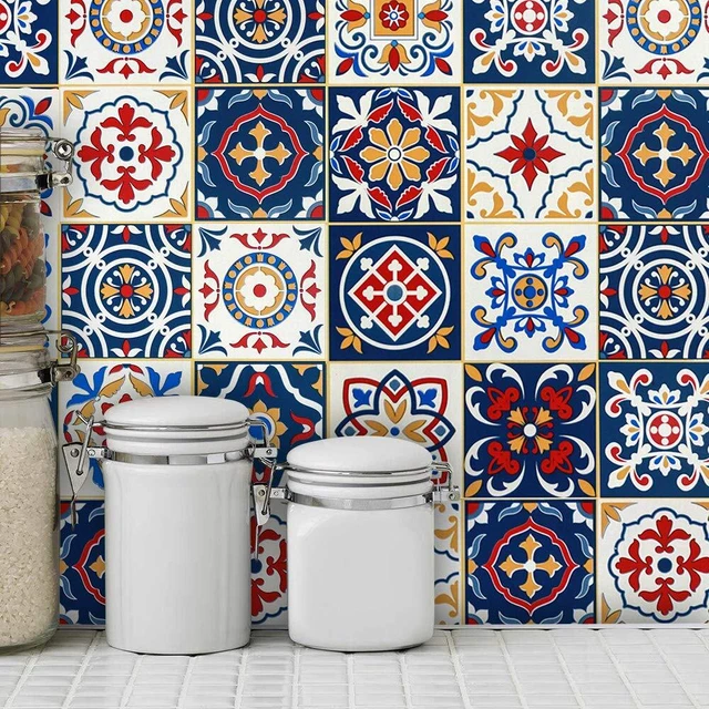 Colorido patrón de azulejos papel de contacto palo de pelado papel tapiz cocina salpicadero azulejo