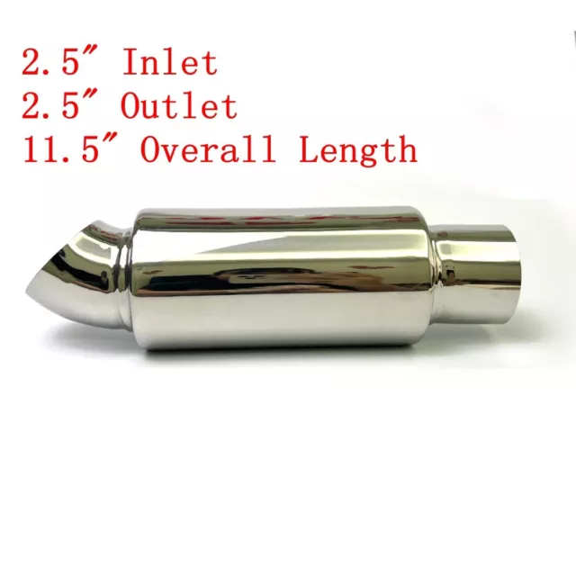 2.5" Inlet Outlet Polished Exhaust Resonator Muffler Pipe Curly Tip Stainless