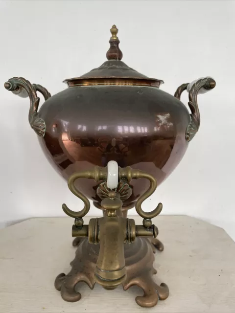 Regency Copper Samovar/Tea Urn Milk Glass Handles - Spriggot Tap