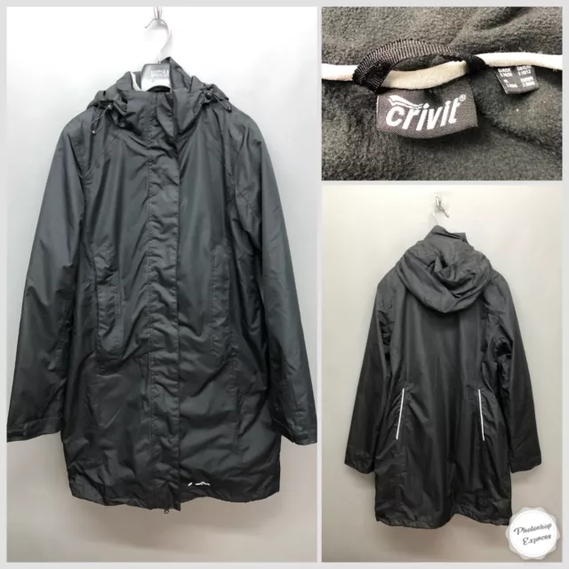 CRIVIT Women's Long Black Raincoat Small UK 10/12 EU 38 Fleece Lined Waterproof
