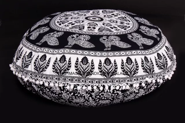 Indio Mandala de Elefantes Cojín de Suelo Redondo Bohemio Fundas Cojín 32" Poufs