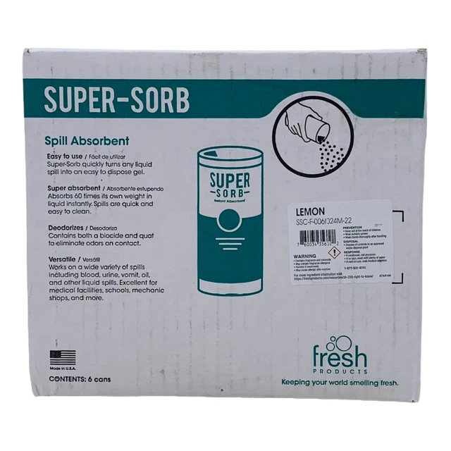 6 Canisters Fresh Products Super-Sorb Spill Absorbent Lemon Scent 12oz Canisters