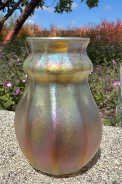 Louis C Tiffany Studios Favrile Art Glass Cabinet Vase LCT Iridescent As Is