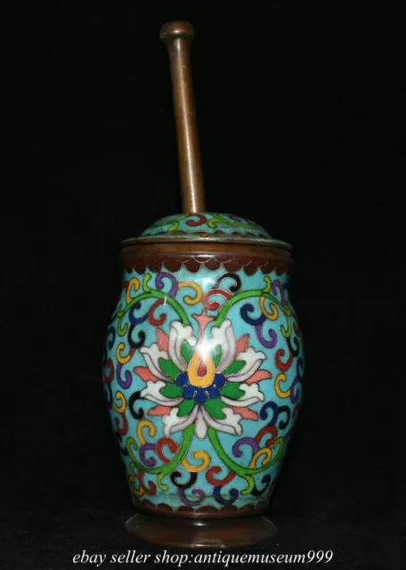 8" Old Chinese palace Cloisonne Enamel copper flower Trick medicine  jar  pot