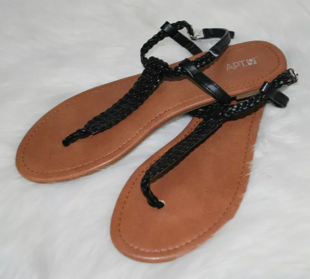 Apt 9 Thong Sandals Braided Ankle Strap Black Womens 9 Vegan Leather Shoes