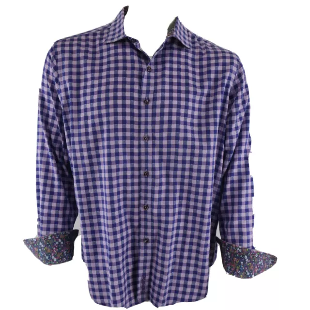 Robert Graham Mens Button Up Flip Cuff Shirt Size L Purple