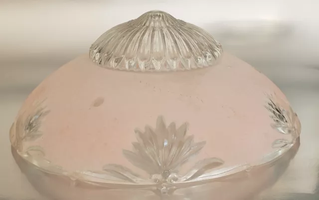 Vintage Art Deco Clear & Textured Pale Pink Glass Hanging Ceiling Light Cover 3