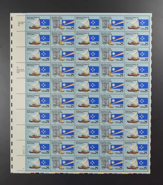 Us Scott 2506 - 2507 Sheet Of 50 Micronesia Marshall Isl Stamps 25 Cent Face Mnh