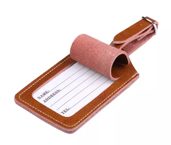 2piece cow Leather travel luggage baggage ID name card tag holder bag brown A21