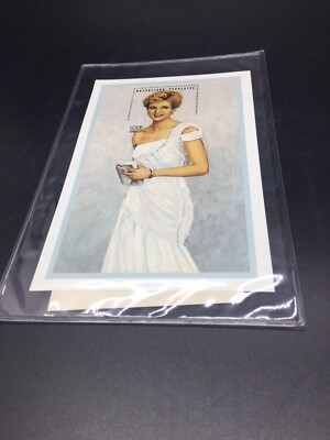 Princess Diana Commemorative Sheet Stamp White Chiffon Evening Dress Coa Ltd Ed