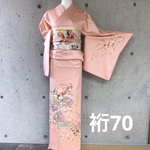 Japanese Kimono Pure Silk Long-sleeved Kimono Furisode 169.5cm Floral Pink