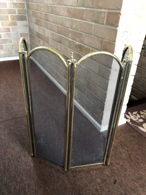 Brass Effect Fire Guard - Four Folding Metal Mesh Fire Screen - Fire Protection