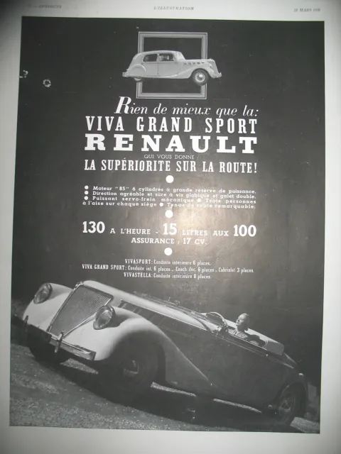 Publicite De Presse Renault Viva Grand Sport Automobile Rieen De Mieux ! Ad 1933