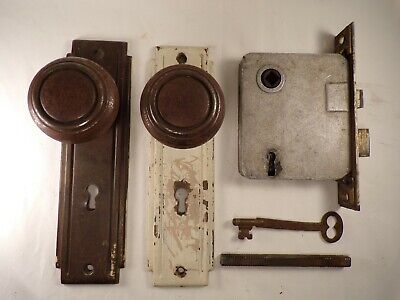 Antique Replacement Mortise Lock w/ Escutcheon Knobs Spindle Working Key Hardwar