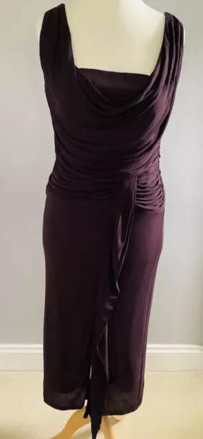 Coast Brown / Plum Bodycon Stretch Dress Size 14 With Front Slit