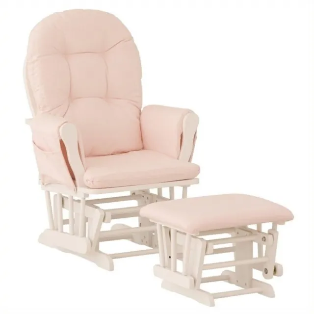 Stork Craft Custom Hoop Glider and Ottoman in White and Pink