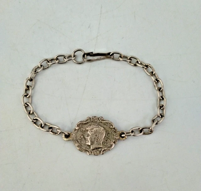 Vintage White Metal President John Kennedy JFK memorial Bracelet,Made in Italy