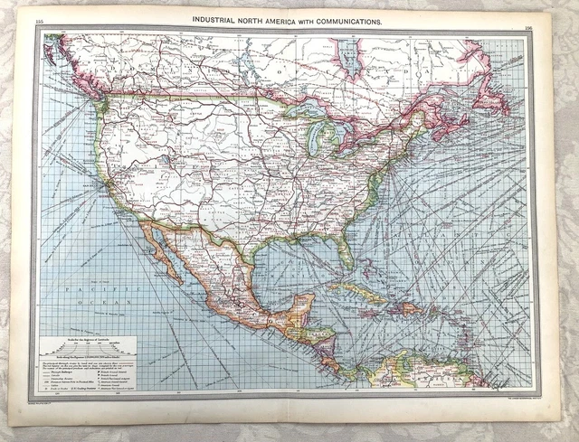 1911 ANTIQUE MAP of North America The United States Canada Industry ...