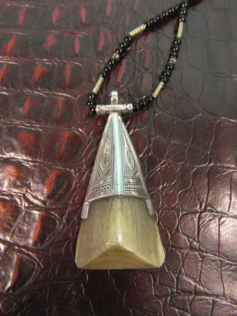 Halskette Anhänger Gestempelt Silber Amulette Antik Horn 800 Berber Tuareg Su4