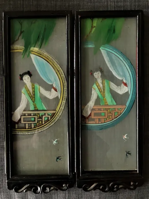 zwei antiken chinesischen Bilder, Hinterglasmalerei
