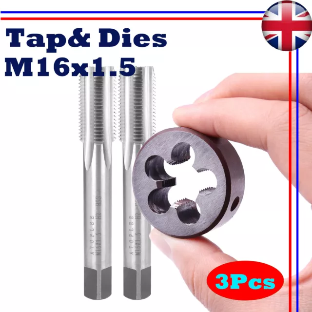 Tap & Dies, 3Pcs (2Taps +1Die), HSS M16 x 1.5mm, Metric Tap Right Hand Thread UK