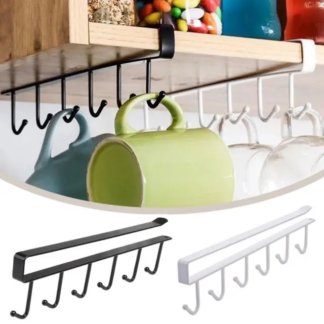 6Hook Under Shelf Coffee Cup Mug Holder Hanger Rack Kitchen Cabinet G7J3