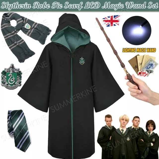 HARRY POTTER DRACO Malfoy Slytherin Robe Cloak Tie LED Magic Wand Scarf  Costume £12.59 - PicClick UK