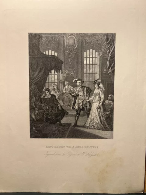 Antik Stahlstich 1860 King Henry Anna Boleyn Illustration Engraving Illustration