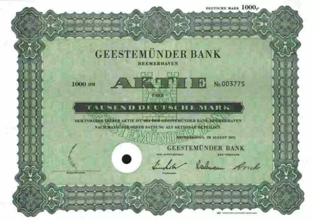 Geestemünder Bank 1971 Bremerhaven ADCA Hamburg Bremen 1000 DM Neelmeyer Bank