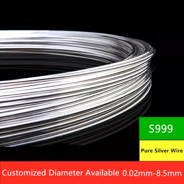 1Meter 99.99% Pure Silver Round Wire Dead Soft Craft & Jewellery Wire 8Ga - 18Ga