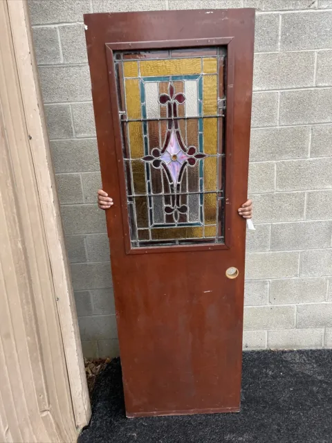CM 775 vintage stained glass door 25.75 x 79.75 x 1 5/8 4