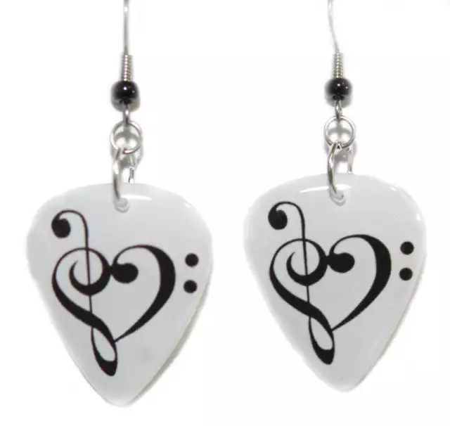 Treble Bass Clef Heart Guitar Pick Dangle Earrings (Gp001)