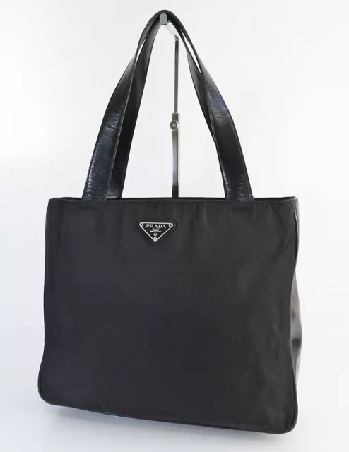 Authentic PRADA Black Nylon and Leather Tote Bag Purse #55917