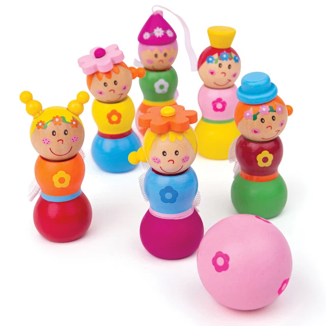 Bigjigs Toys Mini Wooden Fairy Skittles Play Set Game Family Bowling Kids Child