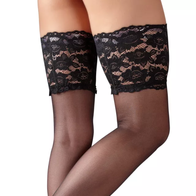 Halterlose Strümpfe S-XL breite Spitze Silikon Damen Nylons stockings "Madonna"