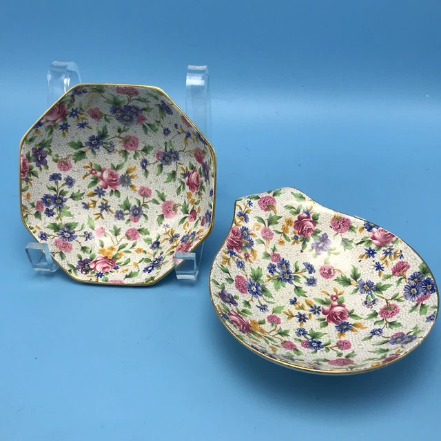 BEAUTIFUL ROYAL WINTON OLD COTTAGE CHINTZ 2 Bowls Octagonal Round Gold Trim