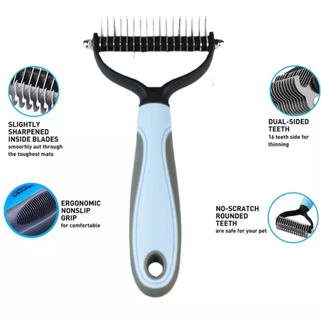 Professional Pet Dog Dematting Tool CombUndercoat Fur Cat Grooming Rake Brush UK 2