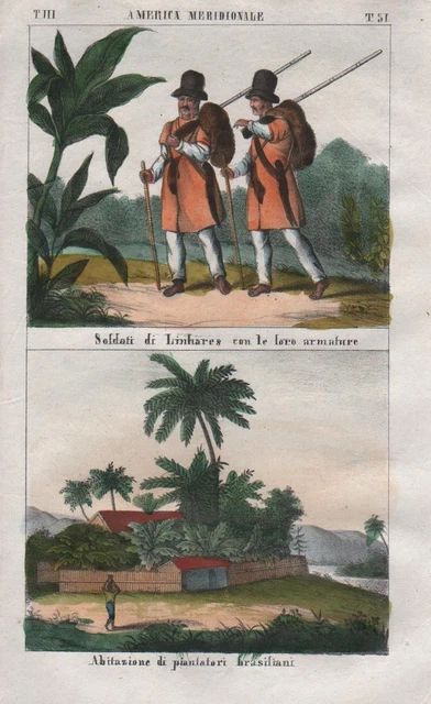 1840 - Brazil Linhares Esprito Santo South America Litografía Antiguo Natives